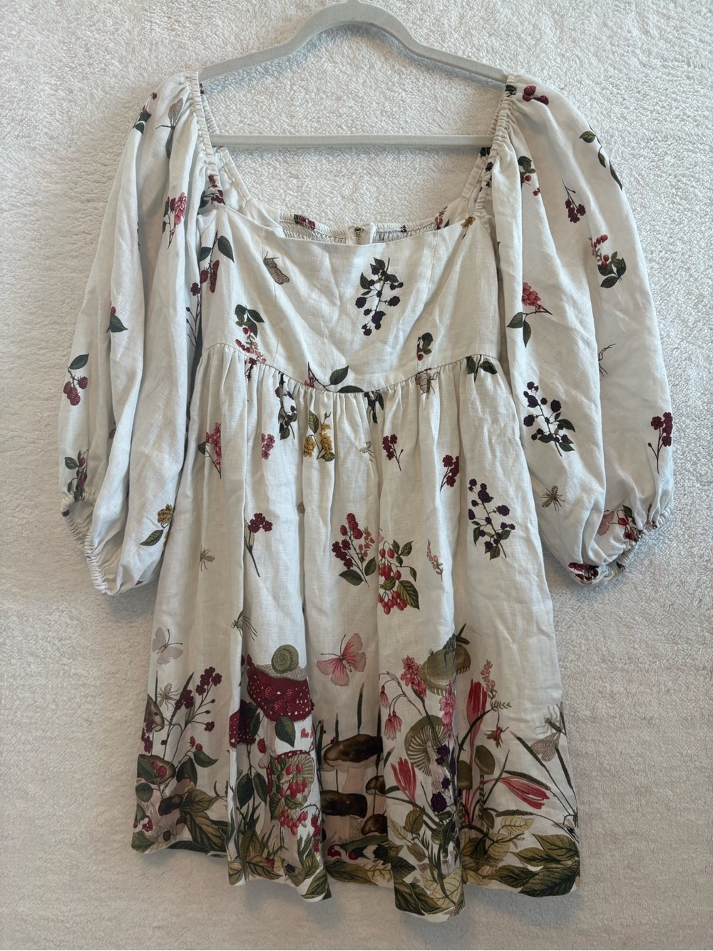 Cara Cara Carmen Whimsical Mushroom Fairytale Linen Mini Dress Size Small